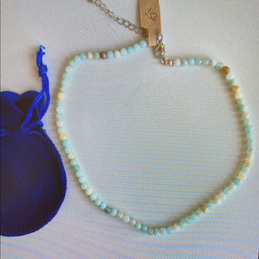 Elegant Beaded Necklace in Soft Blue and Gold